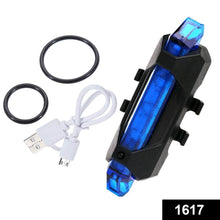 Blue waterproof LED bicycle front light, rechargeable.