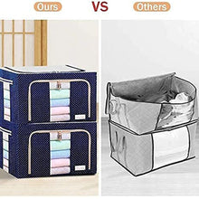 Foldable Steel Frame Clothes Living Storage Organizer Handled Bag Box for Large Size Bedding, Blankets, Women Saree, Toys & Cloth Storage Box / Bag (66 Liter)