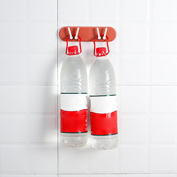 Wall-mounted plastic holder, organizer with shelf and hooks for bathroom accessories.