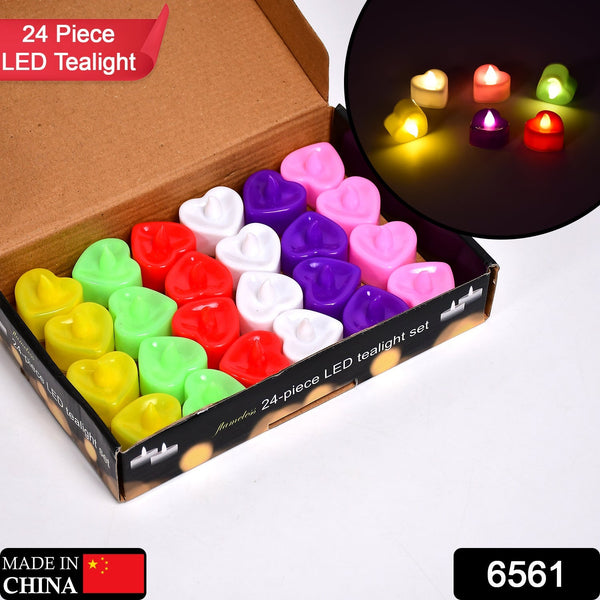 Battery-operated heart LED tealights, festival set