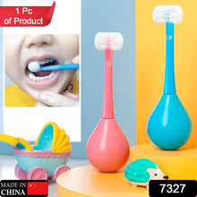 Soft bristle 3-sided training toothbrush with silicone head for children.