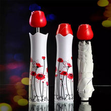 Lightweight mini umbrella with rose design, UV protection.