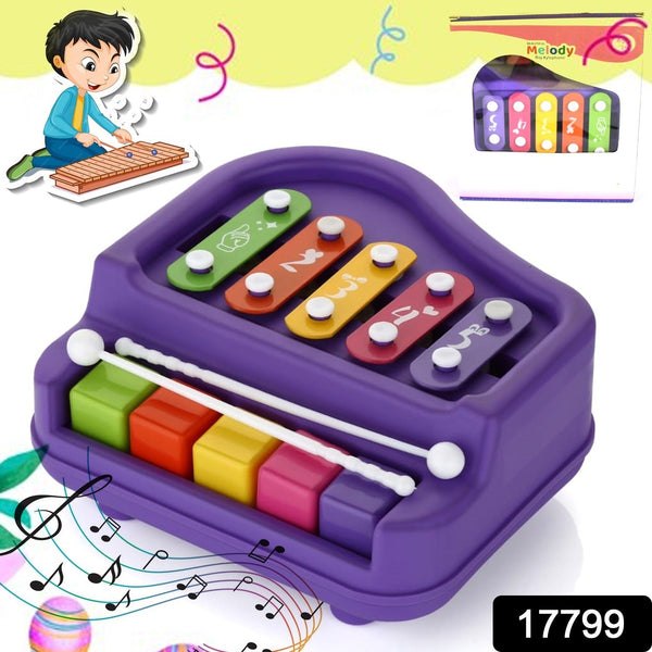 2 in 1 Baby Piano Xylophone Toy for Toddlers, 5 Multicolored Key Keyboard Xylophone Piano, Preschool Educational Musical Learning Instruments Toy for Baby Kids Girls Boys 3+ Years (1 Pc)