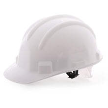 Safety helmet in use on a construction site, demonstrating its protective qualities