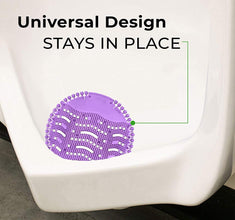 Round urinal mat with splash protection.