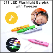 Versatile earpick with LED light and tweezer.