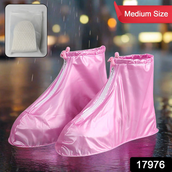 Plastic Shoes Cover Reusable Anti-Slip Boots Zippered Overshoes Covers Transparent Waterproof Snow Rain Boots for Kids / Adult Shoes, for Rainy Season (1 Pair / Pink)