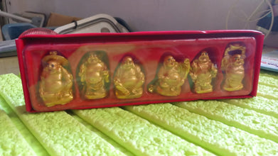 Golden Laughing Buddha Set Of Six Pieces Statue For Happiness, Wealth & Good luck Decor For Wealth and Success (6 Pcs Set)